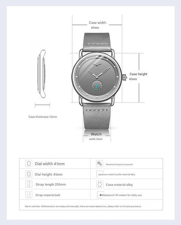 Black Elegant Men's Watch with Leather Band - Small Seconds, Onion Crown Detail