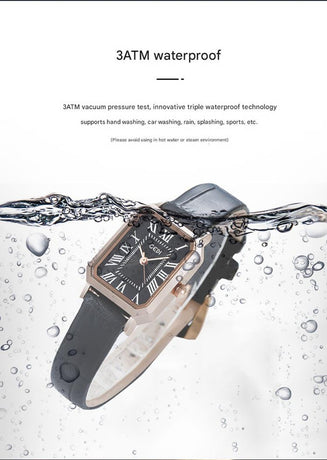 Rose gold shell, white plate, green belt Ladies Quartz Watch - Classic Rectangular, Leather Band