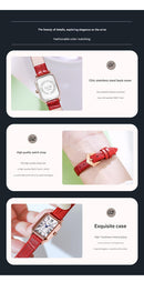 Rose gold shell, white plate and coffee strap Ladies Quartz Watch - Classic Rectangular, Leather Band