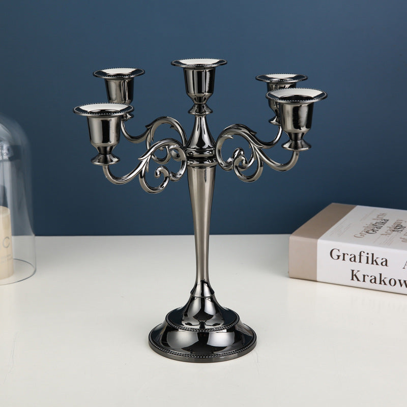 Black Elegant Metal Candelabra 5 Arm Candle Holder -  Decorative Candelabra for Home, Weddings, Events
