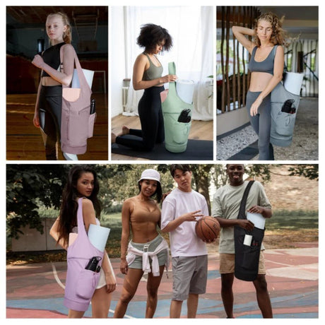 Black All-in-One Yoga Sling Bag - Fits Mat & Gear, Large Opening, Side Pockets