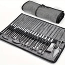 24pc Artist Paint Brush Set with Canvas Roll-Up Case - Nylon Hair Brushes for Acrylic Watercolor Oil Gouache Painting