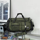 Green Unisex Travel Bag with Utility Buckles and Wet/Dry Compartments