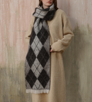 (Black+Grey)Two-Tone Argyle Pattern Scarf - Ladies' Warm Fashion Neckwear, 210x33cm