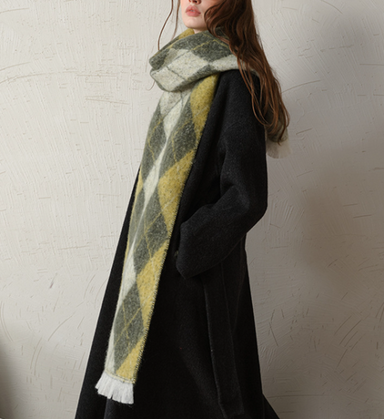 (Yellow+Green)Two-Tone Argyle Pattern Scarf - Ladies' Warm Fashion Neckwear, 210x33cm