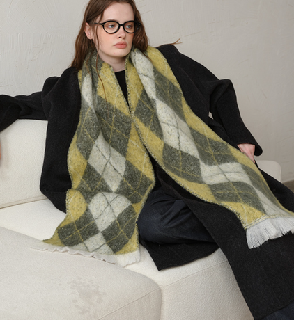 (Yellow+Green)Two-Tone Argyle Pattern Scarf - Ladies' Warm Fashion Neckwear, 210x33cm