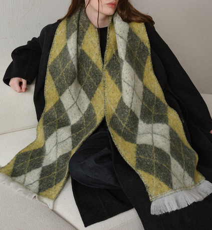 (Yellow+Green)Two-Tone Argyle Pattern Scarf - Ladies' Warm Fashion Neckwear, 210x33cm