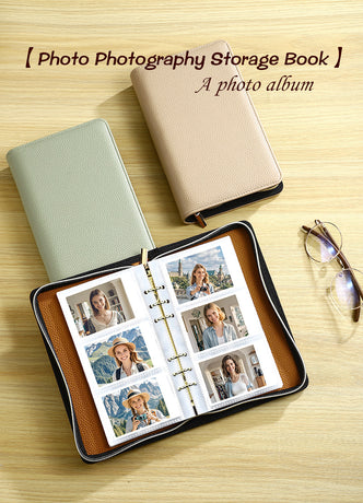 Beige PU Leather Zippered Photo Album - Holds 240 3 Prints