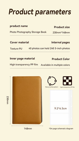 Beige PU Leather Zippered Photo Album - Holds 240 3 Prints