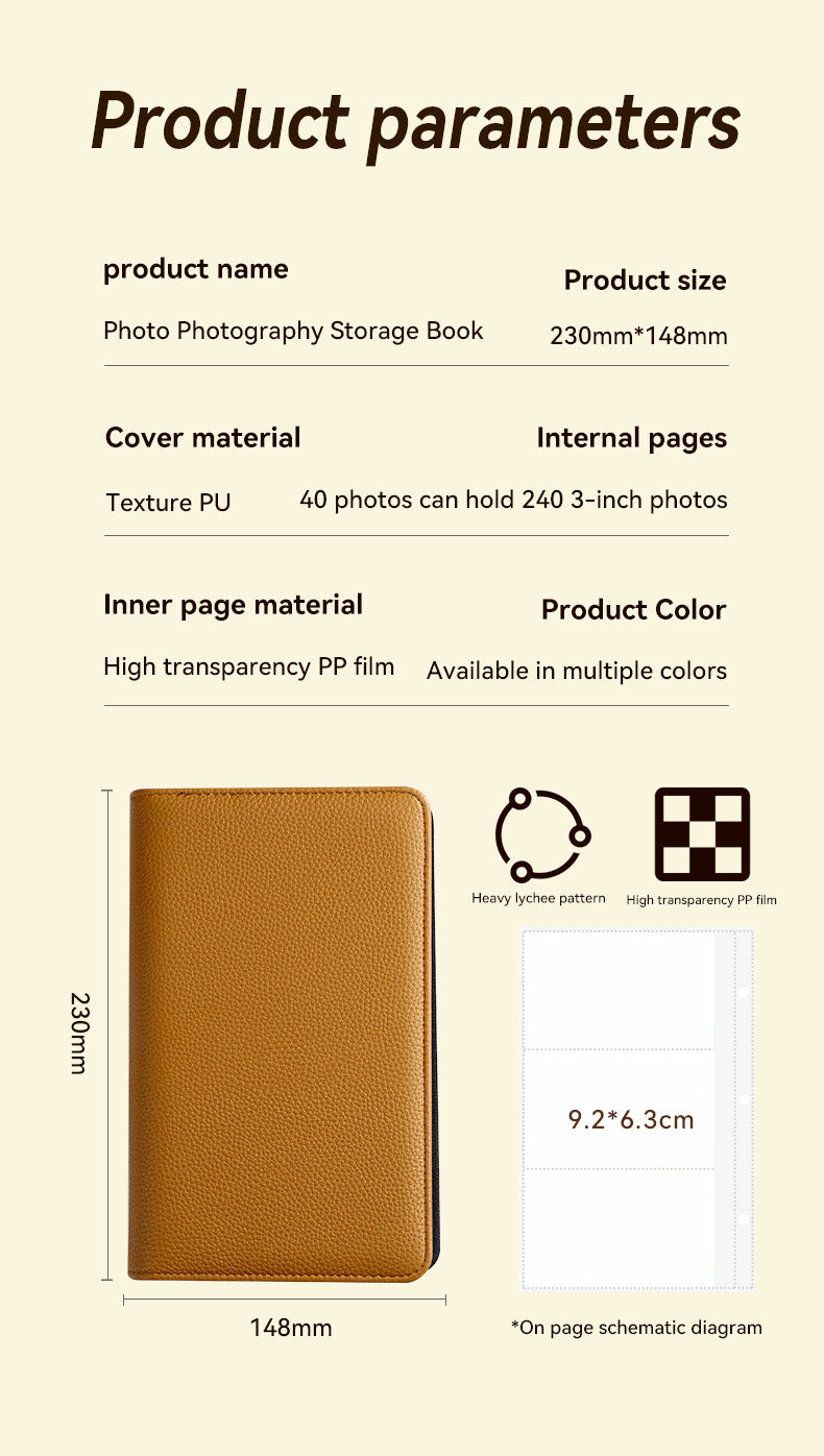 Beige PU Leather Zippered Photo Album - Holds 240 3 Prints"