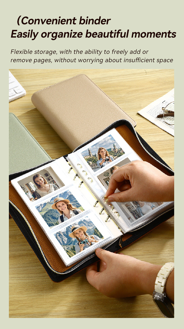 Beige PU Leather Zippered Photo Album - Holds 240 3 Prints"