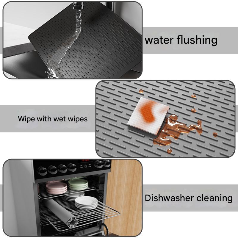 Black Extra Large Silicone Countertop Protector & Dish Drying Mat - Dishwasher Safe (71x50cm)