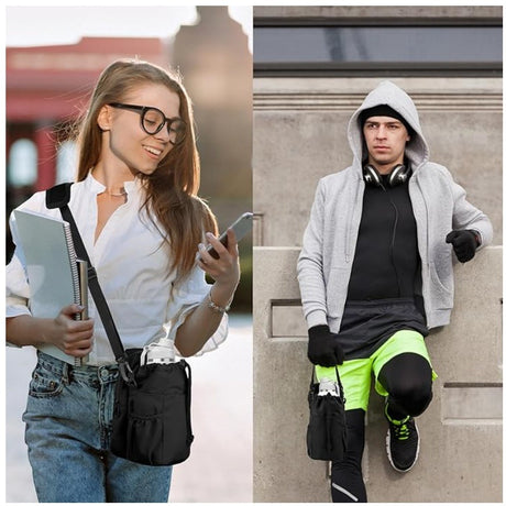 Beige Portable Crossbody Water Bottle Holder with Multiple Pockets - Thermal Cooler Bag