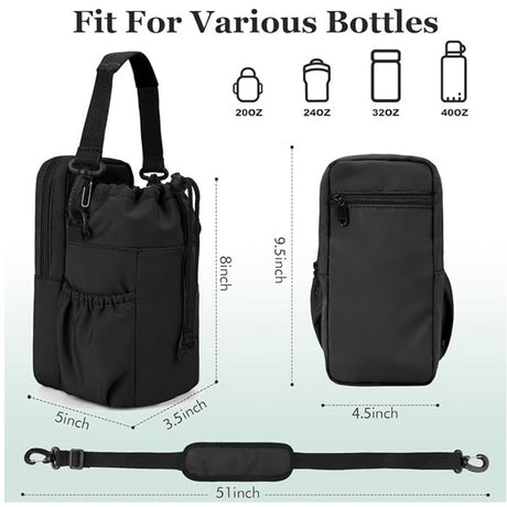 Beige Portable Crossbody Water Bottle Holder with Multiple Pockets - Thermal Cooler Bag