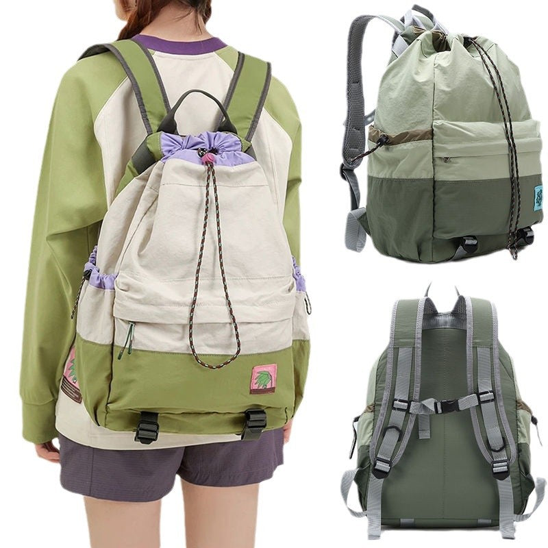 Beige Stylish Lightweight Drawstring Backpack for Women Men Hiking Travel