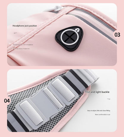 Black Adjustable Running Belt - Fits Large Phones, Reflective, Earphone Port