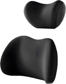 Black Ergonomic Memory Foam Car Headrest & Lumbar Support Cushion Set - Driving Comfort Neck & Back Pillow