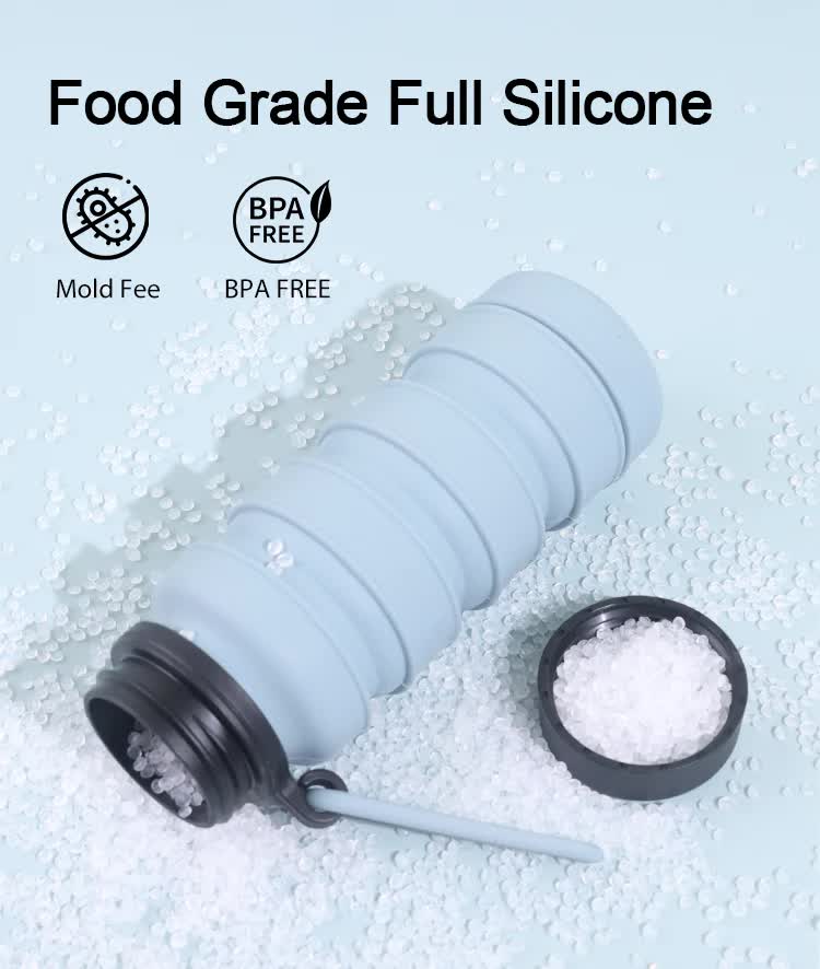 Black Collapsible Silicone Water Bottle - 510ml Portable Food-Grade Travel & Sports Drink Flask