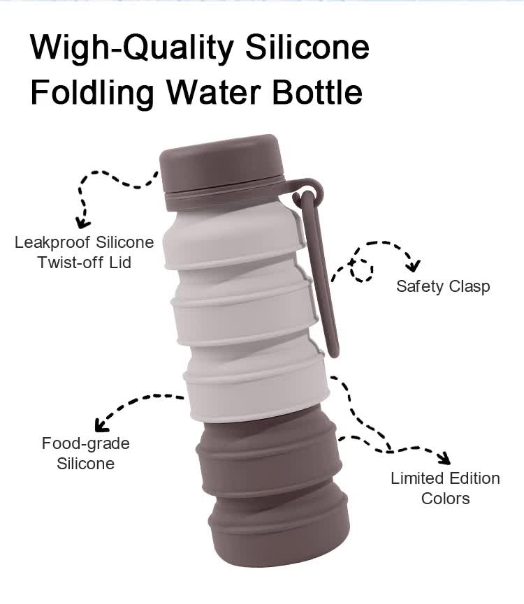 Black Collapsible Silicone Water Bottle - 510ml Portable Food-Grade Travel & Sports Drink Flask