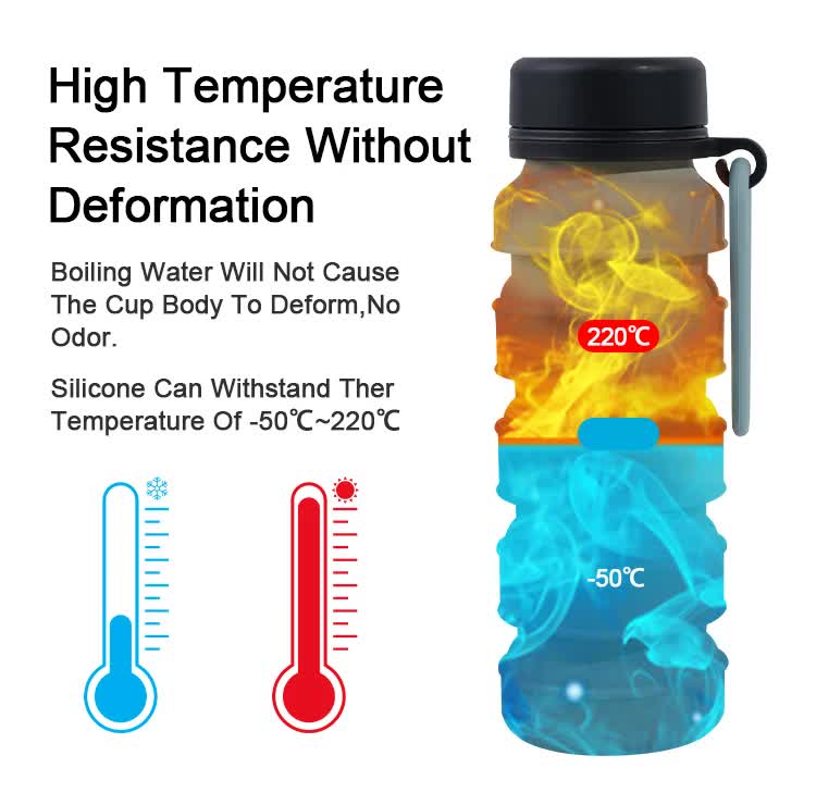 Black Collapsible Silicone Water Bottle - 510ml Portable Food-Grade Travel & Sports Drink Flask
