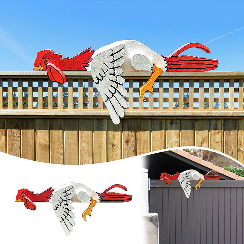 2 Pcs Red And White Whimsical Lazy Chicken Fence Topper - Funny PVC Garden & Home Decor Ornament