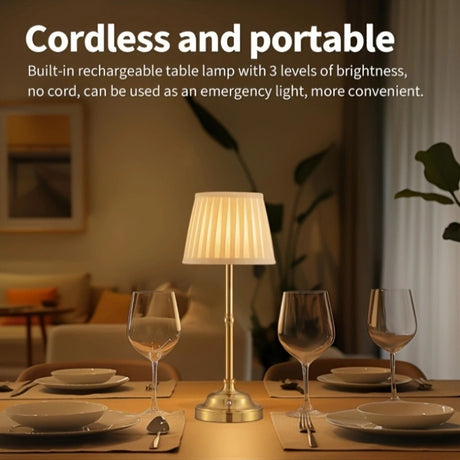 Black and White Elegant Rechargeable Fabric Shade LED Lamp - Cordless Touch Stepless Dimmable Table Light