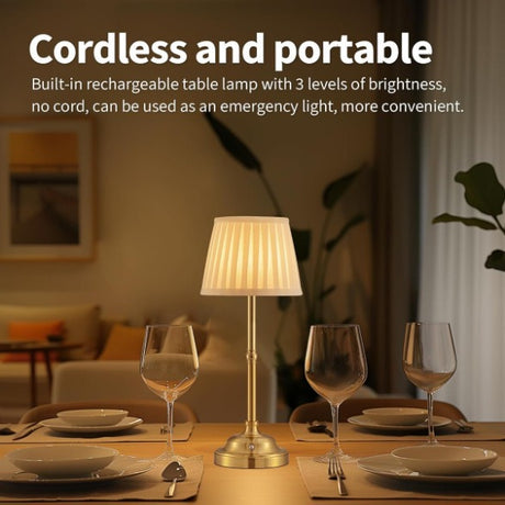 Black and White Elegant Rechargeable Fabric Shade LED Lamp - Cordless Touch Stepless Dimmable Table Light