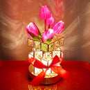 Red Elegant Crystal Tulip LED Night Light - Rechargeable Touch Lamp with 3 Colors & Dimming