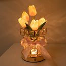 Yellow Elegant Crystal Tulip LED Night Light - Rechargeable Touch Lamp with 3 Colors & Dimming