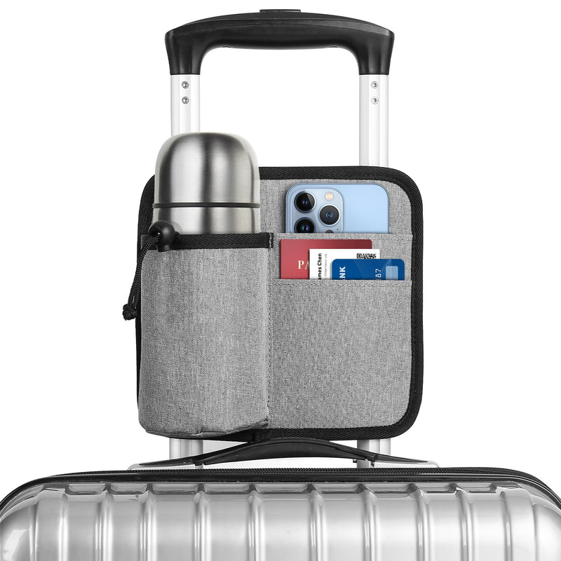 2 Pcs Black Hands-Free Luggage Handle Travel Cup Holder & Organizer Pouch