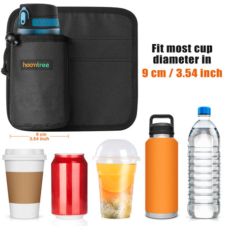 2 Pcs Grey Hands-Free Luggage Handle Travel Cup Holder & Organizer Pouch