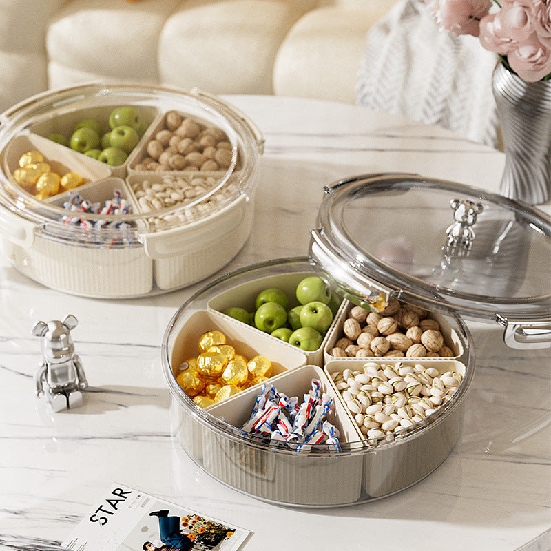 Grey And Silver Snap Button Elegant Compartment Serving Tray with Lid - Versatile Snack, Fruit & Candy Box