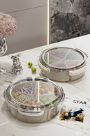 Grey And Silver Snap Button Elegant Compartment Serving Tray with Lid - Versatile Snack, Fruit & Candy Box