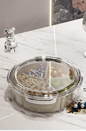Beige And Beige Snap Button Elegant Compartment Serving Tray with Lid - Versatile Snack, Fruit & Candy Box