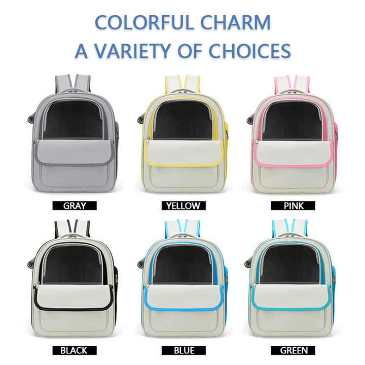 Beige And Green Spacious Pet Carrier Backpack with Clear Window - Comfortable Travel Bag for Cats & Small Dogs