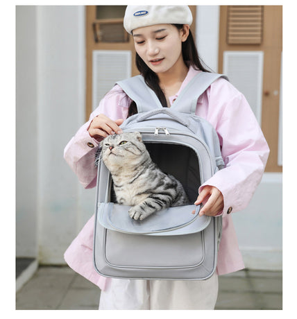 Beige And Green Spacious Pet Carrier Backpack with Clear Window - Comfortable Travel Bag for Cats & Small Dogs