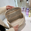 Beige Large Capacity Double Layer PU Leather Makeup Bag - Portable Travel Cosmetic Organizer Case