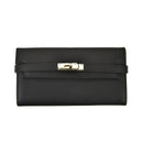 Black Elegant Women's Turn Lock Long Wallet - Black PU Leather Clutch Purse with Card Slots & Zipper Pocket