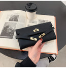 Black Elegant Women's Turn Lock Long Wallet - Black PU Leather Clutch Purse with Card Slots & Zipper Pocket