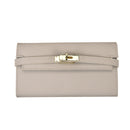 Beige Elegant Women's Turn Lock Long Wallet - Black PU Leather Clutch Purse with Card Slots & Zipper Pocket