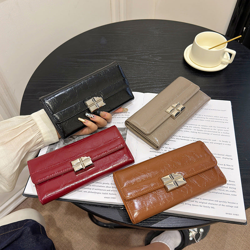 Beige Elegant Women's RFID Blocking Long Wallet - PU Leather Clutch Purse with Clasp