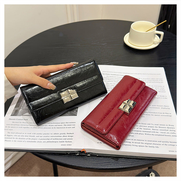 Beige Elegant Women's RFID Blocking Long Wallet - PU Leather Clutch Purse with Clasp