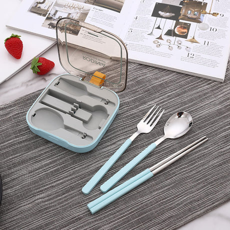 2 Sets Blue And Grey Portable Stainless Steel Cutlery Set -  Reusable Utensils (2 Fork, 2 Spoon, 2 pairs of Chopsticks) with Compact Travel Case