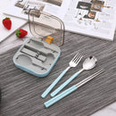 2 Sets Green Portable Stainless Steel Cutlery Set -  Reusable Utensils (2 Fork, 2 Spoon, 2 pairs of Chopsticks) with Compact Travel Case