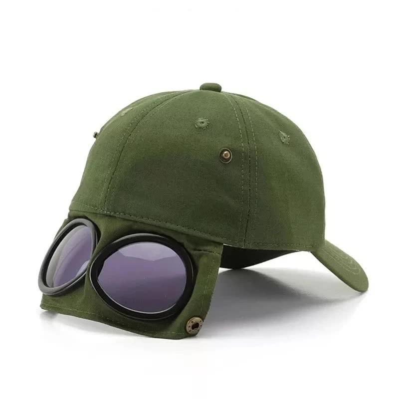 Beige Stylish Aviator Goggle Baseball Cap - Unisex Outdoor Cotton Sun Hat