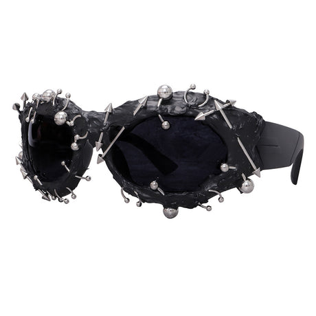 Black Edgy Punk Rock Spiked Sunglasses - Statement Goth Studded Eyewear