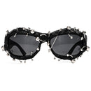 Black Edgy Punk Rock Spiked Sunglasses - Statement Goth Studded Eyewear