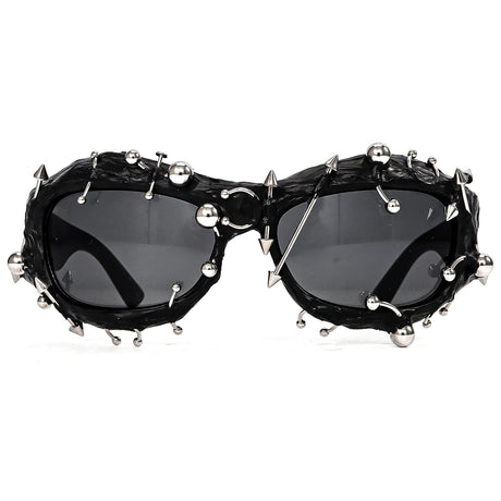 Black Edgy Punk Rock Spiked Sunglasses - Statement Goth Studded Eyewear