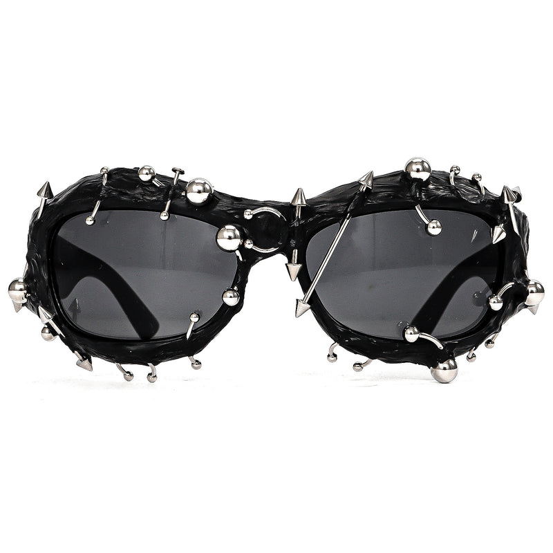Black Edgy Punk Rock Spiked Sunglasses - Statement Goth Studded Eyewear