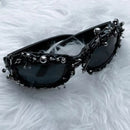 Black Edgy Punk Rock Spiked Sunglasses - Statement Goth Studded Eyewear